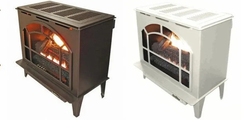 Buck Stove Townsend II in brown and in white, angled view