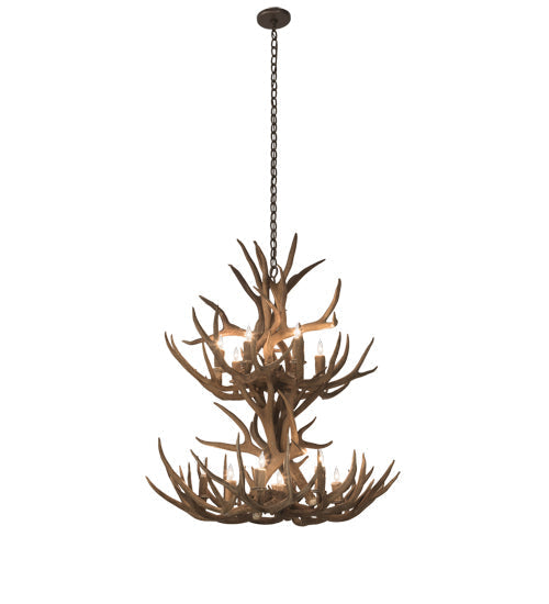 Meyda 34" Wide Antlers Mule Deer 12 LT Chandelier- 200460 - MyBBQDirect