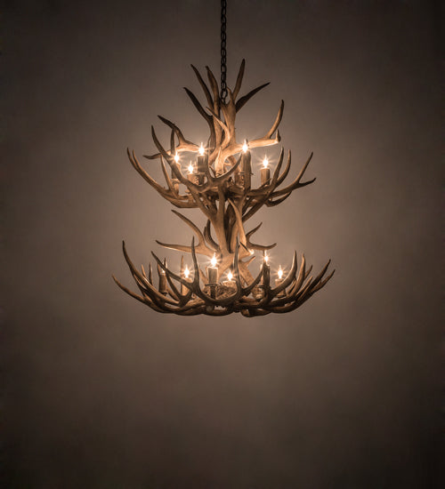 Meyda 34" Wide Antlers Mule Deer 12 LT Chandelier- 200460 - MyBBQDirect