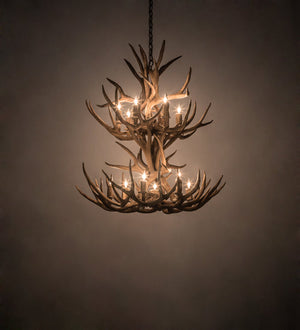 Meyda 34" Wide Antlers Mule Deer 12 LT Chandelier- 200460 - MyBBQDirect