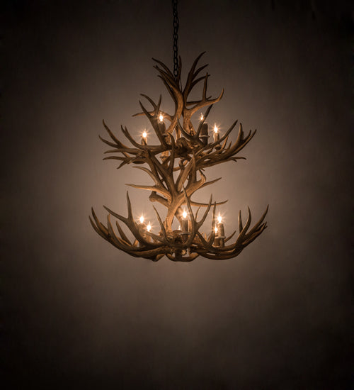 Meyda 36" Wide Antlers Mule Deer 12 Light Chandelier- 200461 - MyBBQDirect