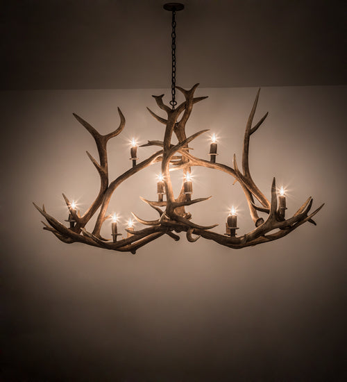 Meyda 70" Long Antlers Elk 10 Light Oblong Chandelier- 200466 - MyBBQDirect