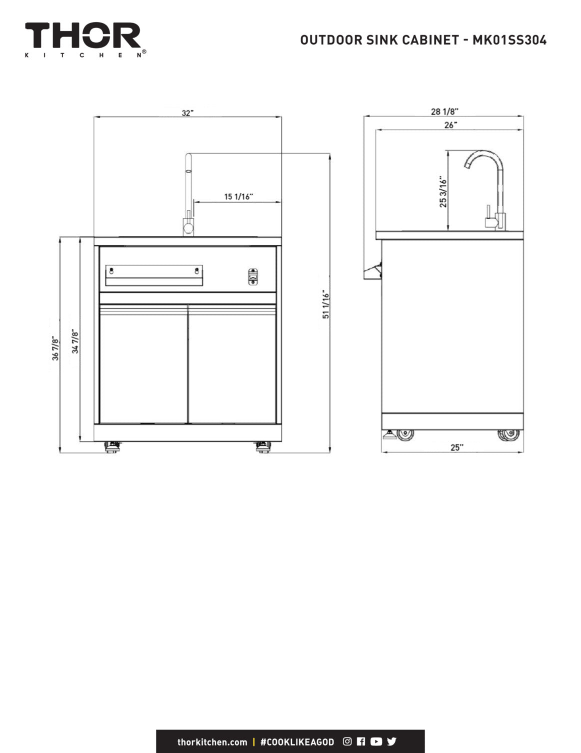 Thor Kitchen Modular Outdoor Kitchen Bar Center with Storage Tray MK01SS304