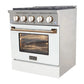 Kucht Signature 30-Inch Gas Range with Convection Oven in White with White Knobs & Gold Handle KNG301-W-GOLD