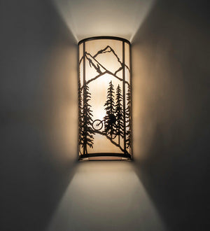Meyda 8" Wide Tall Pines Mountain Biker Wall Sconce 243640