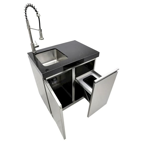 FORNO Bulnes Outdoor Kitchen 30-Inch BBQ 60,000 BTU, with Sear, Rotisserie Infrared Burners, 1.8 Cu.Ft. Beverage Center, & Black/White Countertops - MyBBQDirect