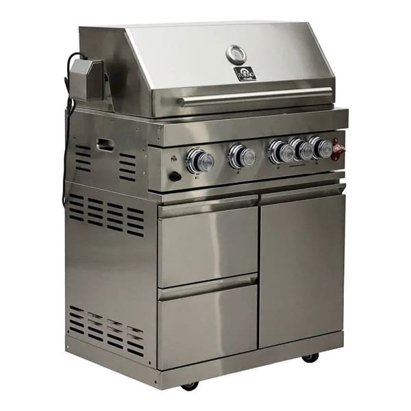 FORNO Bulnes Outdoor Kitchen 30-Inch BBQ 60,000 BTU, with Sear, Rotisserie Infrared Burners, 1.8 Cu.Ft. Beverage Center, & Black/White Countertops - MyBBQDirect