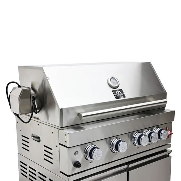 FORNO Bulnes Outdoor Kitchen 30-Inch BBQ 60,000 BTU, with Sear, Rotisserie Infrared Burners, 1.8 Cu.Ft. Beverage Center, & Black/White Countertops - MyBBQDirect