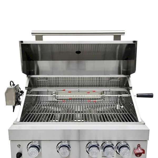 FORNO Bulnes Outdoor Kitchen 30-Inch BBQ 60,000 BTU, with Sear, Rotisserie Infrared Burners, 1.8 Cu.Ft. Beverage Center, & Black/White Countertops - MyBBQDirect