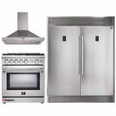 Forno 3-Piece Appliance Package - 30-Inch Gas Range, Pro-Style Refrigerator, and Wall Mount Hood in Stainless Steel