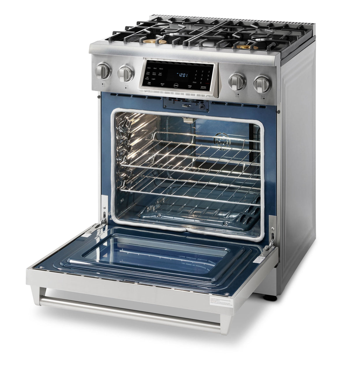 Thor Kitchen 4-Piece Appliance Package - 30-Inch Gas Range with Tilt Panel, Refrigerator with Water Dispenser, Dishwasher, & Microwave Drawer in Stainless Steel