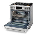 Thor Kitchen 5-Piece Appliance Package - 36-Inch Gas Range with Tilt Panel, French Door Refrigerator, Pro-Style Wall Mount Hood, Dishwasher, and Microwave Drawer in Stainless Steel