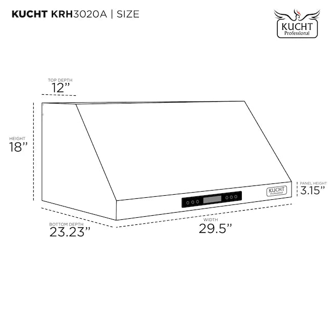 Kucht 30-Inch Under Cabinet Range Hood 900 CFM in Stainless Steel KRH3020A