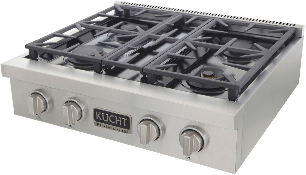Kucht 30-Inch 4 Burner Gas Rangetop in Stainless Steel with Silver Accents KFX309T-S
