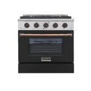 Kucht Signature 30-Inch Gas Range with Convection Oven in Black with Black Knobs & Rose Gold Handle KNG301-K-ROSE