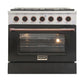 Kucht Signature 36-Inch Gas Range in Black with Black Knobs & Rose Gold Handle KNG361-K-ROSE