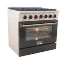 Kucht Signature 36-Inch Pro-Style Dual Fuel Range in Stainless Steel with Black Oven Door & Rose Gold Accents KDF362-K-ROSE