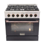 Kucht Signature 36-Inch Gas Range in Black with Black Knobs & Rose Gold Handle KNG361-K-ROSE