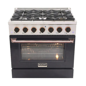 Kucht Signature 36-Inch Gas Range in Black with Black Knobs & Rose Gold Handle KNG361-K-ROSE