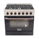 Kucht Signature 36-Inch Pro-Style Dual Fuel Range in Stainless Steel with Black Oven Door & Rose Gold Accents KDF362-K-ROSE