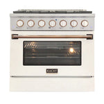 Kucht Series 36-Inch Pro-Style Dual Fuel Range in White Oven Door & Gold Accents KDF362-W-GOLD