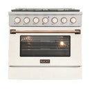 Kucht Signature 36" Gas Range with Convection Oven in White with White Knobs & Gold Handle KNG361-W-GOLD