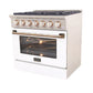 Kucht Series 36-Inch Pro-Style Dual Fuel Range in White Oven Door & Gold Accents KDF362-W-GOLD
