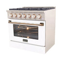 Kucht Series 36-Inch Pro-Style Dual Fuel Range in White Oven Door & Gold Accents KDF362-W-GOLD
