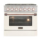 Kucht Signature 36-Inch Gas Range with Convection Oven in White with White Knob & Rose Gold Handle KNG361-W-ROSE