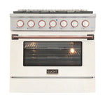 Kucht Signature 36-Inch Pro-Style Dual Fuel Range in White Oven Door & Rose Gold Accents KDF362-W-ROSE