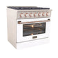 Kucht Signature 36-Inch Gas Range with Convection Oven in White with White Knob & Rose Gold Handle KNG361-W-ROSE