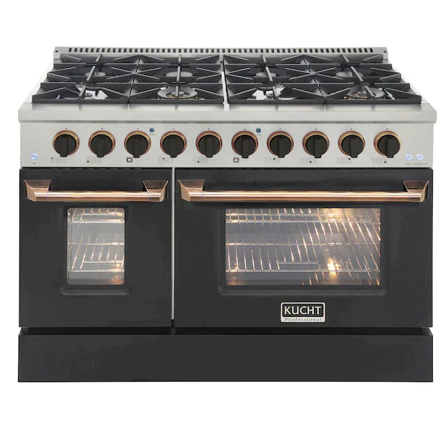 Kucht Signature 48" Pro-Style Dual Fuel Range in Black Oven Door & Gold KDF482-K-GOLD