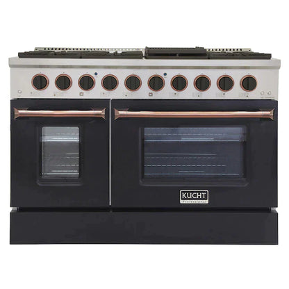 Kucht Signature 48-Inch Pro-Style Dual Fuel Range in Stainless Steel with Black Oven Door & Rose Gold KDF482-K-ROSE