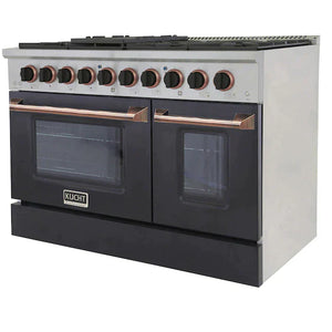 Kucht Signature 48-Inch Pro-Style Dual Fuel Range in Stainless Steel with Black Oven Door & Rose Gold KDF482-K-ROSE
