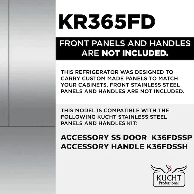 Kucht 36-Inch Built-In 19.6 Cu. Ft. French Door Refrigerator in Custom Panel Ready, Counter Depth, with Ice Maker KR365FD