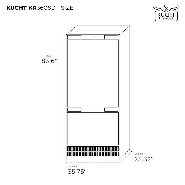 Kucht 36-Inch Built-In Refrigerator in Custom Panel Ready, Bottom Freezer, Counter Depth with Ice Maker KR360SD