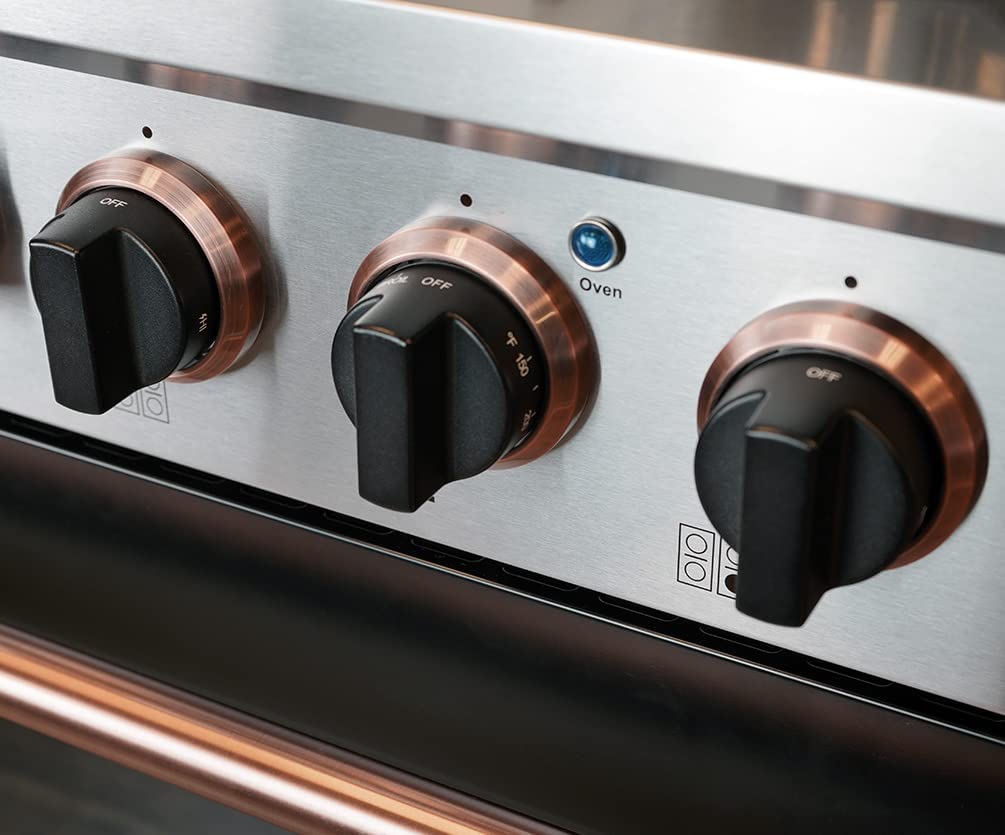 Kucht Signature 48-Inch 6.7 cu ft. Gas Range with Black Door and Rose Gold Accents KNG481-K-ROSE