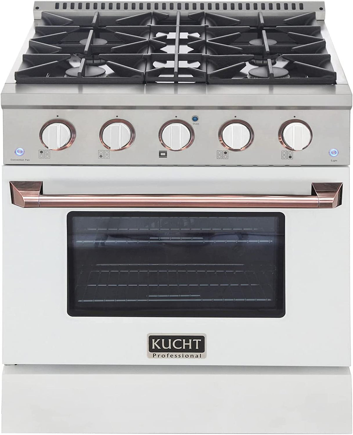 Kucht Signature 30" Gas Range in White with White Knobs & Rose Gold Handle KNG301-W-ROSE