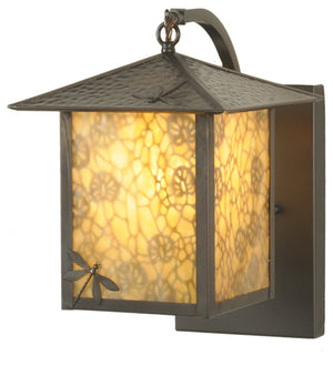 Meyda 9"W Seneca Lotus Leaf and Dragonfly Curved Arm Wall Sconce '63270