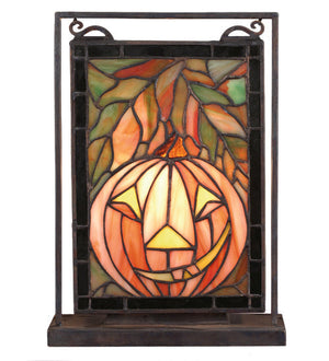 Meyda 9.5" Wide X 10.5" High Jack O'Lantern Lighted Mini Tabletop Window '65267