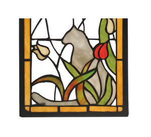Meyda 9"W X 25"H Cat & Tulips Stained Glass Window '67117