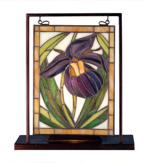 Meyda 9.5"W X 10.5"H Lady Slippers Lighted Mini Tabletop Window '68351