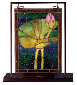 Meyda 9.5"W X 10.5"H Tiffany Pond Lily Lighted Mini Tabletop Window '68353