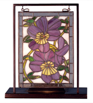 Meyda 9.5"W X 10.53"H Pansies Lighted Mini Tabletop Window '68409