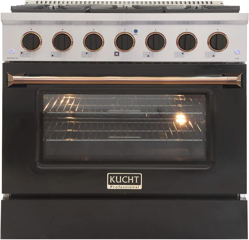 Kucht Signature 36" Gas Range in Stainless Steel with Black, Gold & Silver KNG361-K-GOLD