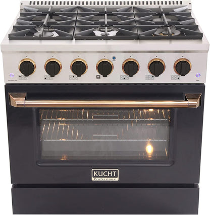 Kucht Signature 36" Gas Range in Stainless Steel with Black, Gold & Silver KNG361-K-GOLD