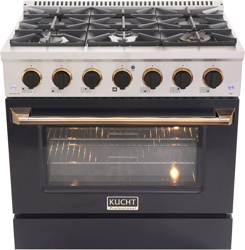 Kucht Signature 36" Gas Range in Stainless Steel with Black, Gold & Silver KNG361-K-GOLD