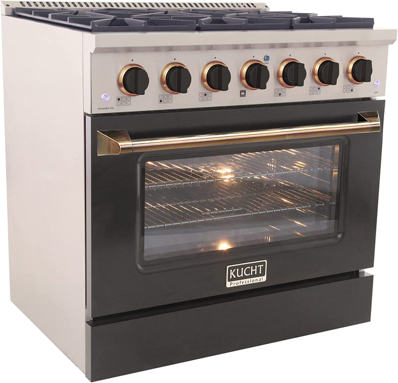 Kucht Signature 36" Gas Range in Stainless Steel with Black, Gold & Silver KNG361-K-GOLD