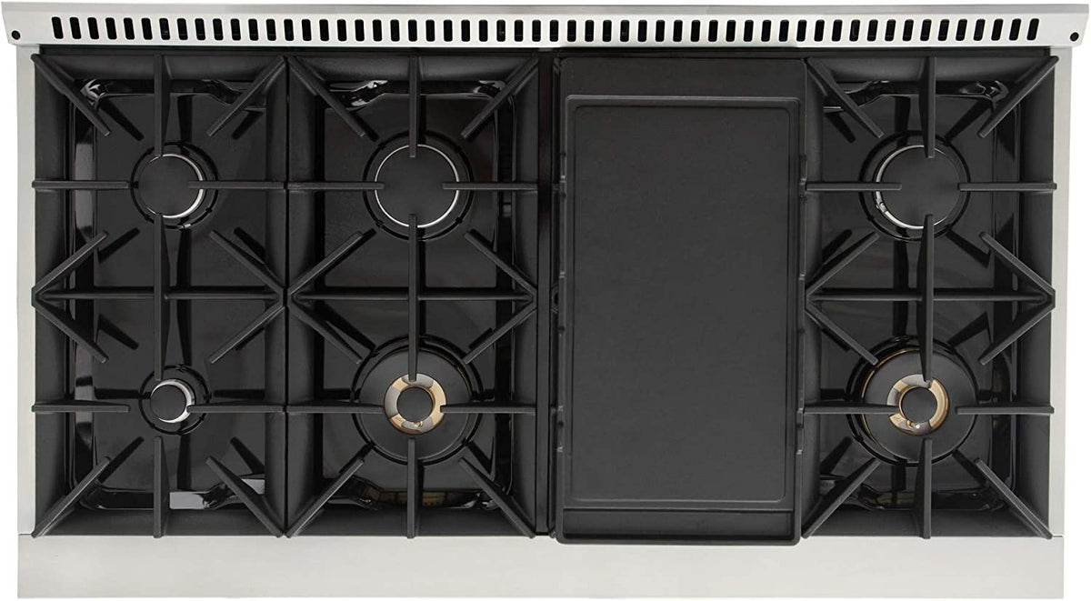 Kucht Signature 48-Inch 6.7 cu ft. Gas Range with Black Door and Rose Gold Accents KNG481-K-ROSE