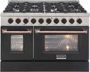 Kucht Signature 48-Inch 6.7 cu ft. Gas Range with Black Door and Rose Gold Accents KNG481-K-ROSE